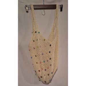 Beach Boho Knit Shoulder Bag with Colorful‎ Pearls NEW